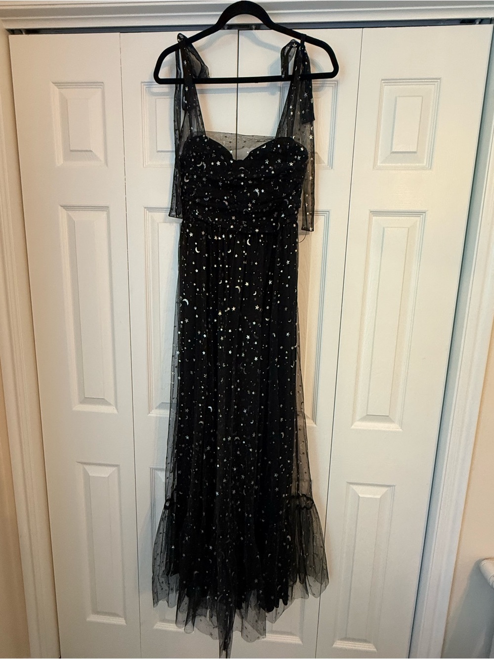 Vici Black Star & Moon Maxi Dress with Sheer Tie Straps